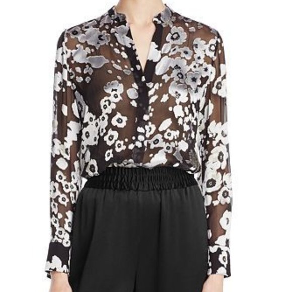 Alice + Olivia Tops - Alice + Olivia Belle Mandarin-Collar Floral-Print Blouse Sz S